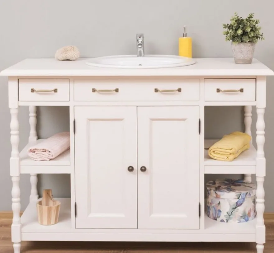 Casa Padrino Landhausstil Waschtisch Weiß 128 x 54 x H. 91 cm - Massivholz Waschbeckenschrank - Landhausstil Badezimmer Möbel
