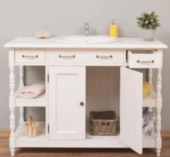 Casa Padrino Landhausstil Waschtisch Weiß 128 x 54 x H. 91 cm - Massivholz Waschbeckenschrank - Landhausstil Badezimmer Möbel