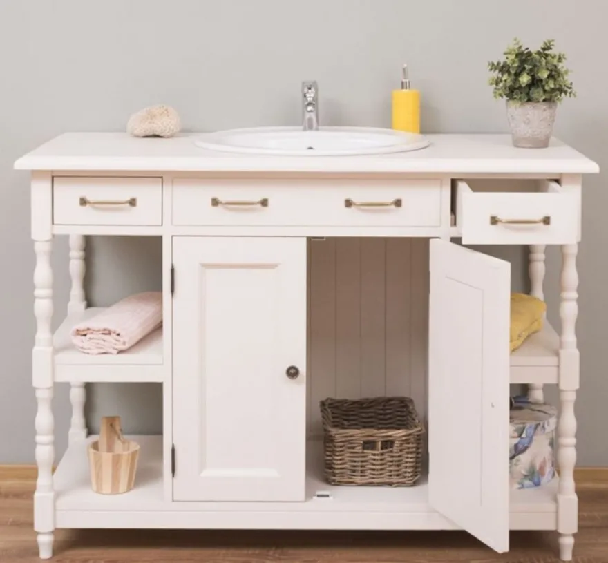 Casa Padrino Landhausstil Waschtisch Weiß 128 x 54 x H. 91 cm - Massivholz Waschbeckenschrank - Landhausstil Badezimmer Möbel