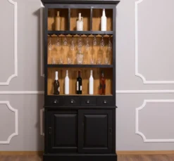 Casa Padrino Landhausstil Weinschrank Schwarz / Naturfarben 103 x 36 x H. 210 cm - Barschrank im Landhausstil
