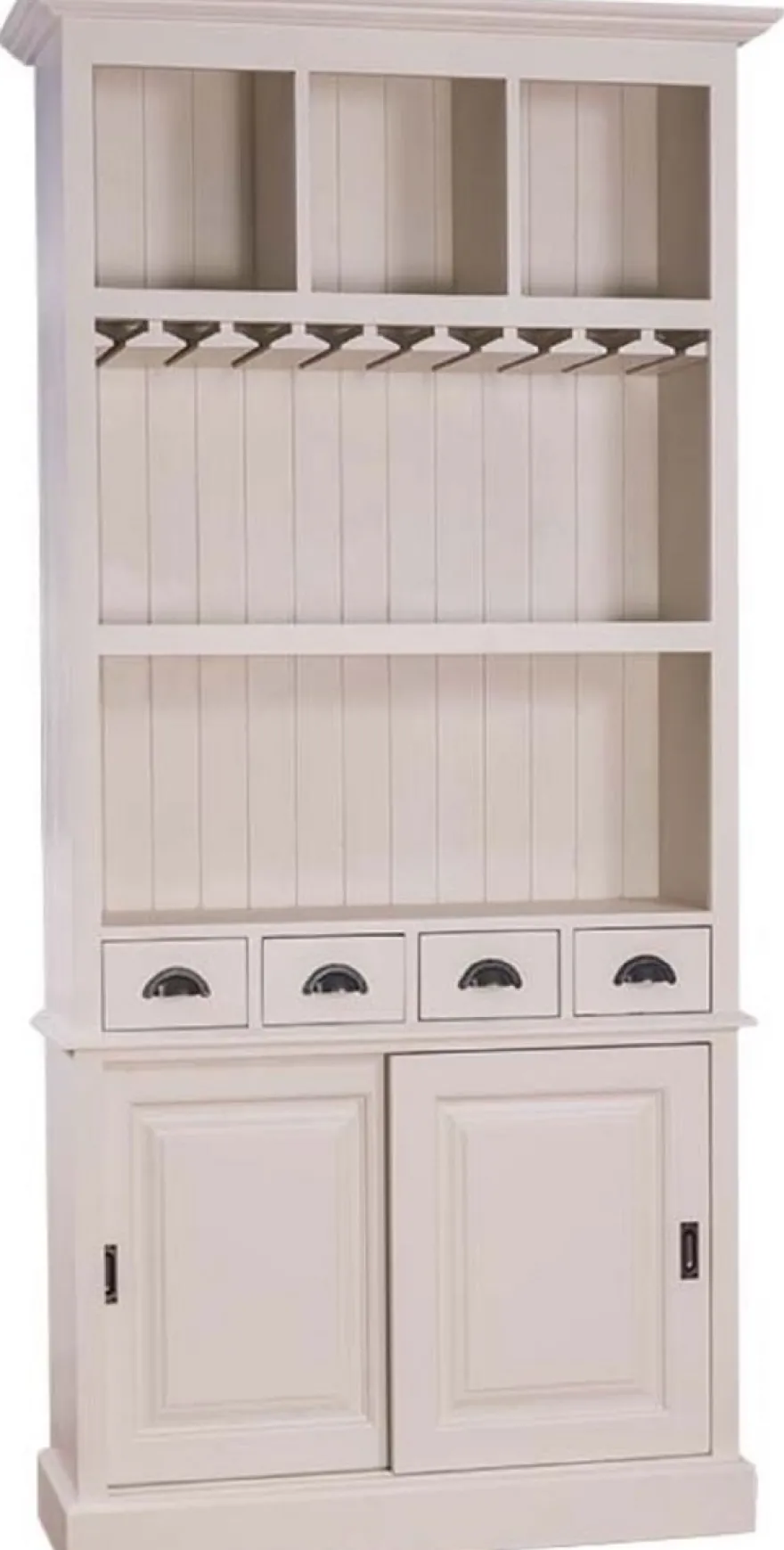 Casa Padrino Landhausstil Weinschrank mit 2 Schiebetüren und 4 Schubladen Hellgrau 103 x 36 x H. 210 cm - Massivholz Barschrank - Landhausstil Barmöbel