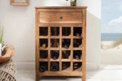 Casa Padrino Landhausstil Weinschrank mit Schublade und Weinflaschen Regal Naturfarben 56 x 31 x H. 81 cm - Barschrank aus recyceltem Massivholz - Bar Möbel - Landhausstil Möbel