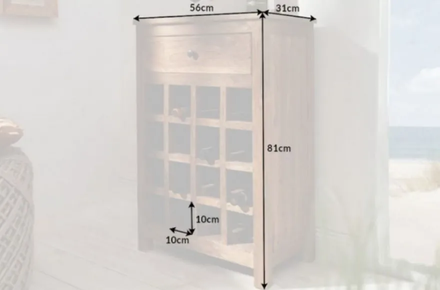 Casa Padrino Landhausstil Weinschrank mit Schublade und Weinflaschen Regal Naturfarben 56 x 31 x H. 81 cm - Barschrank aus recyceltem Massivholz - Bar Möbel - Landhausstil Möbel