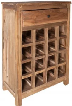 Casa Padrino Landhausstil Weinschrank mit Schublade und Weinflaschen Regal Naturfarben 56 x 31 x H. 81 cm - Barschrank aus recyceltem Massivholz - Bar Möbel - Landhausstil Möbel
