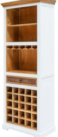 Casa Padrino Landhausstil Weinschrank Weiß / Naturfarben 72 x 40 x H. 196 cm - Handgefertigter Massivholz Barschrank - Barmöbel im Landhausstil