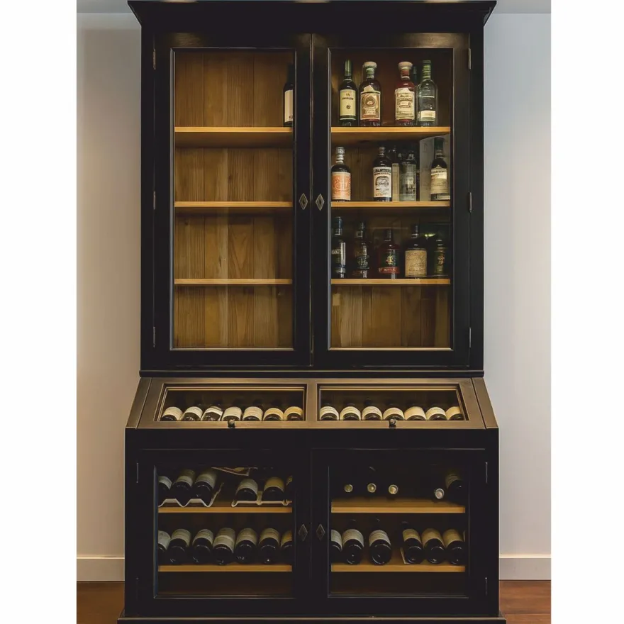 Casa Padrino Landhausstil Weinschrank Schwarz / Naturfarben 120 cm - Landhausstil Bar Möbel