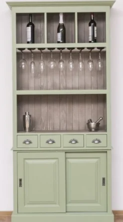 Casa Padrino Landhausstil Weinschrank Hellgrün / Grau 103 x 36 x H. 210 cm - Barschrank im Landhausstil - Landhausstil Bar Möbel