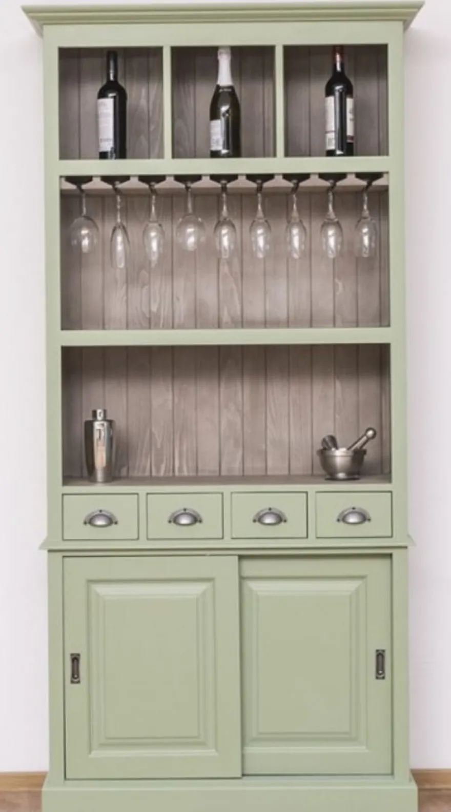 Casa Padrino Landhausstil Weinschrank Hellgrün / Grau 103 x 36 x H. 210 cm - Barschrank im Landhausstil - Landhausstil Bar Möbel