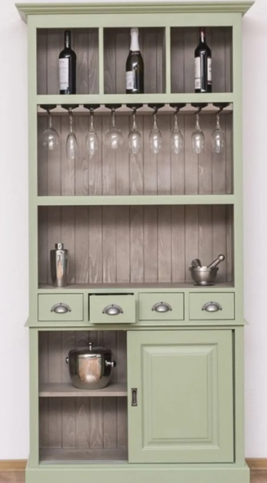 Casa Padrino Landhausstil Weinschrank Hellgrün / Grau 103 x 36 x H. 210 cm - Barschrank im Landhausstil - Landhausstil Bar Möbel