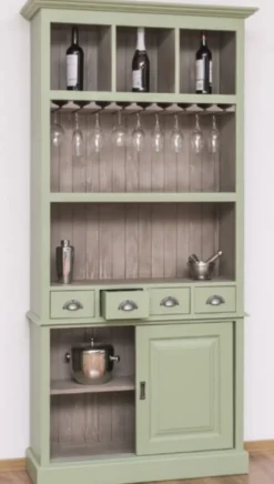 Casa Padrino Landhausstil Weinschrank Hellgrün / Grau 103 x 36 x H. 210 cm - Barschrank im Landhausstil - Landhausstil Bar Möbel