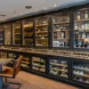 Casa Padrino Landhausstil Weinschrank Antik Schwarz / Naturfarben 440 x 70 x H. 240 cm - Massivholz Barschrank - Massivholz Schrank im Landhausstil - Bar Möbel - Landhausstil Möbel
