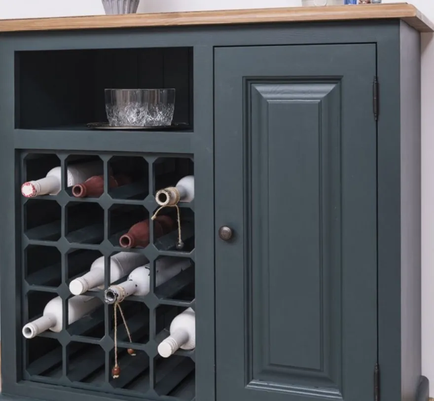 Casa Padrino Landhausstil Weinschrank mit Tür Graublau / Naturfarben 90 x 41 x H. 90 cm - Landhausstil Möbel