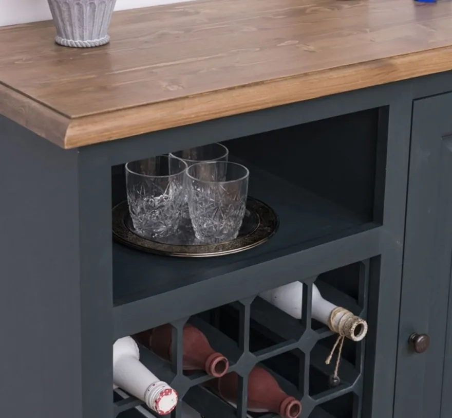 Casa Padrino Landhausstil Weinschrank mit Tür Graublau / Naturfarben 90 x 41 x H. 90 cm - Landhausstil Möbel