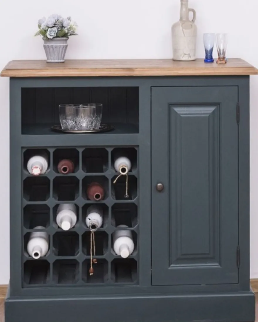Casa Padrino Landhausstil Weinschrank mit Tür Graublau / Naturfarben 90 x 41 x H. 90 cm - Landhausstil Möbel