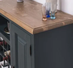 Casa Padrino Landhausstil Weinschrank mit Tür Graublau / Naturfarben 90 x 41 x H. 90 cm - Landhausstil Möbel