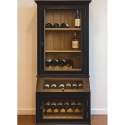 Casa Padrino Landhausstil Weinschrank Schwarz / Naturfarben 60 cm - Landhausstil Bar Möbel