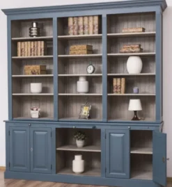 Casa Padrino Landhausstil Wohnzimmerschrank Blau / Grau 229 x 51 x H. 244 cm - Massivholz Schrank - Bücherschrank - Regalschrank - Landhausstil Möbel