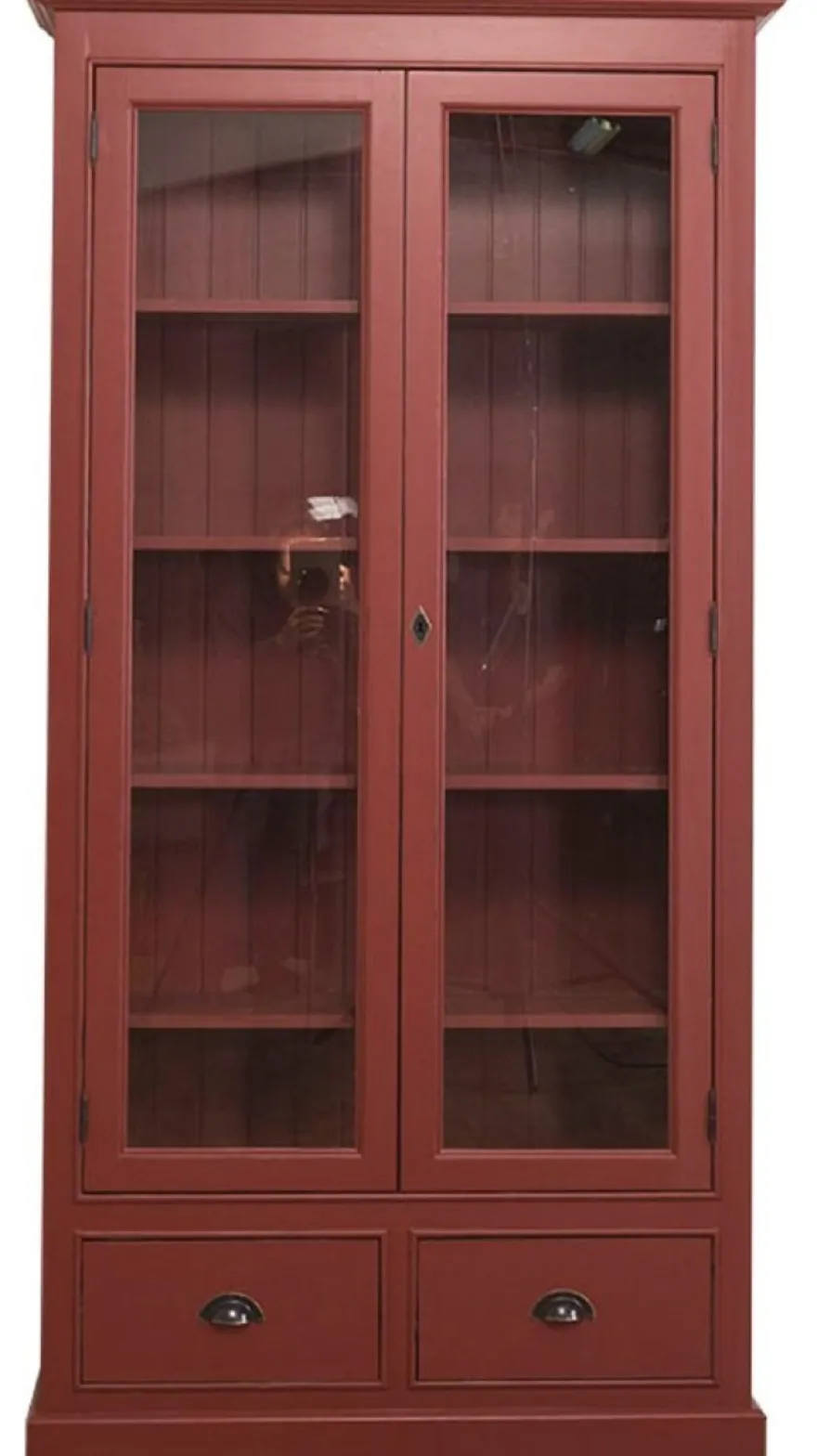 Casa Padrino Landhausstil Wohnzimmer Vitrinenschrank Bordeauxrot 109 x 39 x H. 210 cm - Wohnzimmerschrank mit 2 Glastüren und 2 Schubladen