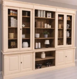 Casa Padrino Landhausstil Wohnzimmerschrank Cremefarben / Braun 286 x 51 x H. 228 cm - Massivholz Schrank - Bücherschrank - Regalschrank - Landhausstil Möbel