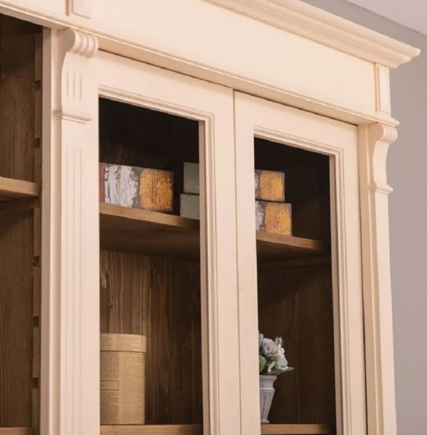 Casa Padrino Landhausstil Wohnzimmerschrank Cremefarben / Braun 286 x 51 x H. 228 cm - Massivholz Schrank - Bücherschrank - Regalschrank - Landhausstil Möbel