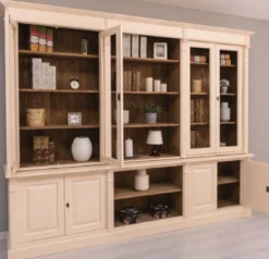 Casa Padrino Landhausstil Wohnzimmerschrank Cremefarben / Braun 286 x 51 x H. 228 cm - Massivholz Schrank - Bücherschrank - Regalschrank - Landhausstil Möbel