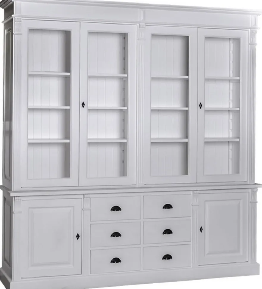 Casa Padrino Landhausstil Wohnzimmerschrank Hellgrau 223 x 51 x H. 240 cm - Bücherschrank mit 6 Türen und 6 Schubladen - Massivholz Schrank - Landhausstil Möbel