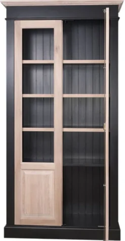 Casa Padrino Landhausstil Wohnzimmerschrank Schwarz / Naturfarben 109 x 40 x H. 210 cm