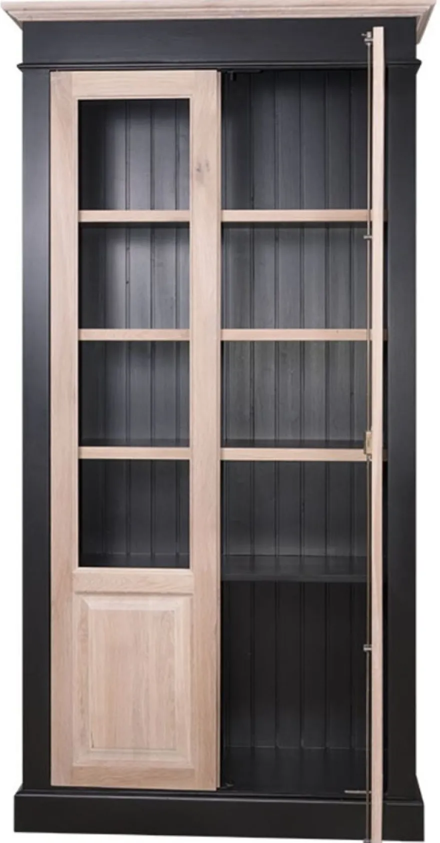 Casa Padrino Landhausstil Wohnzimmerschrank Schwarz / Naturfarben 109 x 40 x H. 210 cm