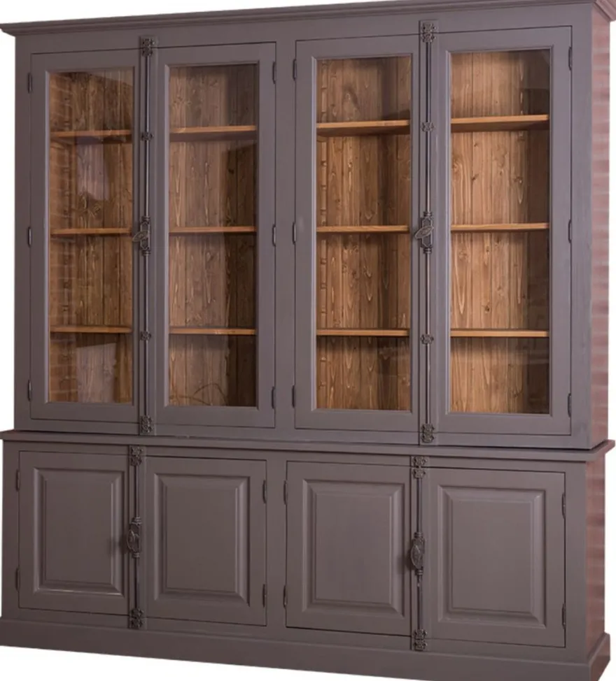 Casa Padrino Landhausstil Wohnzimmer Vitrinenschrank Lilagrau / Braun 223 x 50 x H. 228 cm - Wohnzimmerschrank mit 8 Türen