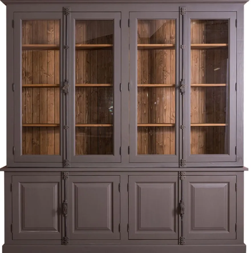 Casa Padrino Landhausstil Wohnzimmer Vitrinenschrank Lilagrau / Braun 223 x 50 x H. 228 cm - Wohnzimmerschrank mit 8 Türen