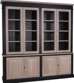Casa Padrino Landhausstil Wohnzimmerschrank Massivholz Schwarz / Naturfarben 222 x 48 x H. 228 cm