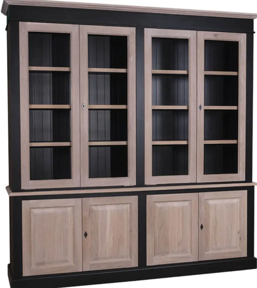 Casa Padrino Landhausstil Wohnzimmerschrank Massivholz Schwarz / Naturfarben 222 x 48 x H. 228 cm