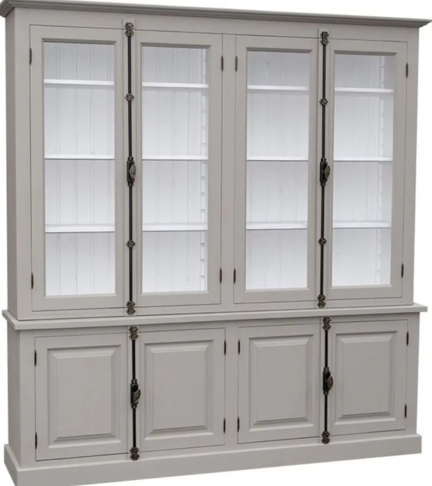 Casa Padrino Landhausstil Wohnzimmer Vitrinenschrank Grau / Weiß 223 x 50 x H. 228 cm - Wohnzimmerschrank mit 8 Türen