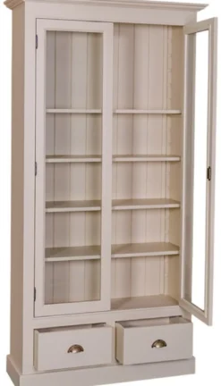 Casa Padrino Landhausstil Wohnzimmer Vitrinenschrank Grau 109 x 39 x H. 210 cm - Wohnzimmerschrank mit 2 Glastüren und 2 Schubladen