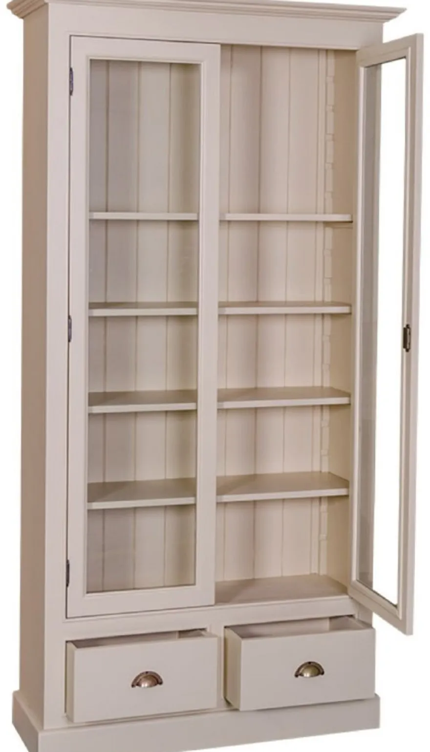 Casa Padrino Landhausstil Wohnzimmer Vitrinenschrank Grau 109 x 39 x H. 210 cm - Wohnzimmerschrank mit 2 Glastüren und 2 Schubladen