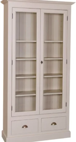 Casa Padrino Landhausstil Wohnzimmer Vitrinenschrank Grau 109 x 39 x H. 210 cm - Wohnzimmerschrank mit 2 Glastüren und 2 Schubladen