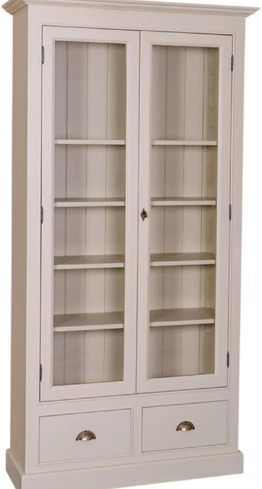 Casa Padrino Landhausstil Wohnzimmer Vitrinenschrank Grau 109 x 39 x H. 210 cm - Wohnzimmerschrank mit 2 Glastüren und 2 Schubladen