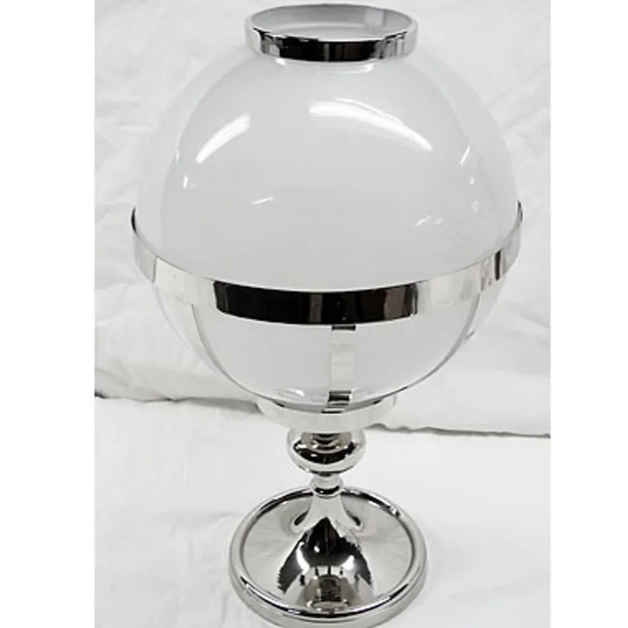 Casa Padrino Laterne im Vintage Kugel Design aus vernickeltem Messing und Glas, Silber, H 41 cm