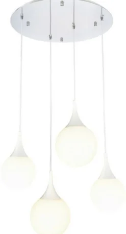 Casa Padrino LED Hängeleuchte Silber / Weiß Ø 52,5 x H. 150 cm - Hängelampe mit Mattglas Lampenschirmen