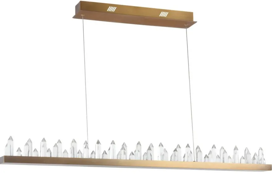 Casa Padrino LED Hängeleuchte mit messingfarbenem Metallrahmen und Kristallglaszacken 115 x 9 x H. 10,4 cm