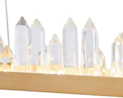 Casa Padrino LED Hängeleuchte mit messingfarbenem Metallrahmen und Kristallglaszacken 115 x 9 x H. 10,4 cm