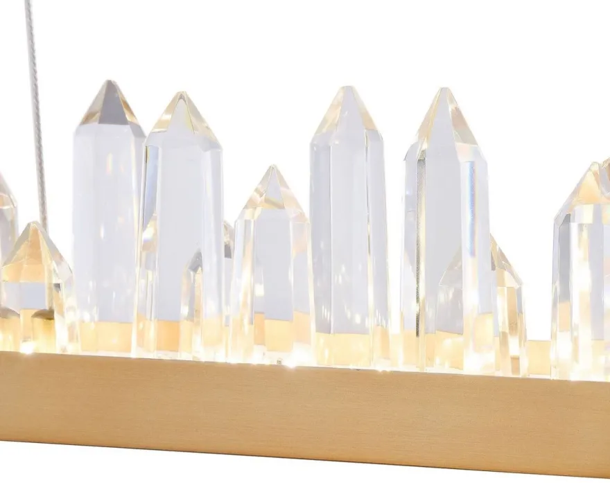 Casa Padrino LED Hängeleuchte mit messingfarbenem Metallrahmen und Kristallglaszacken 115 x 9 x H. 10,4 cm