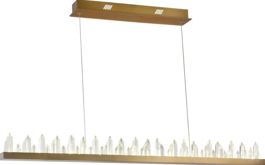 Casa Padrino LED Hängeleuchte mit messingfarbenem Metallrahmen und Kristallglaszacken 115 x 9 x H. 10,4 cm