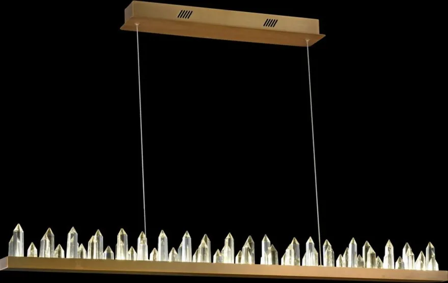 Casa Padrino LED Hängeleuchte mit messingfarbenem Metallrahmen und Kristallglaszacken 115 x 9 x H. 10,4 cm