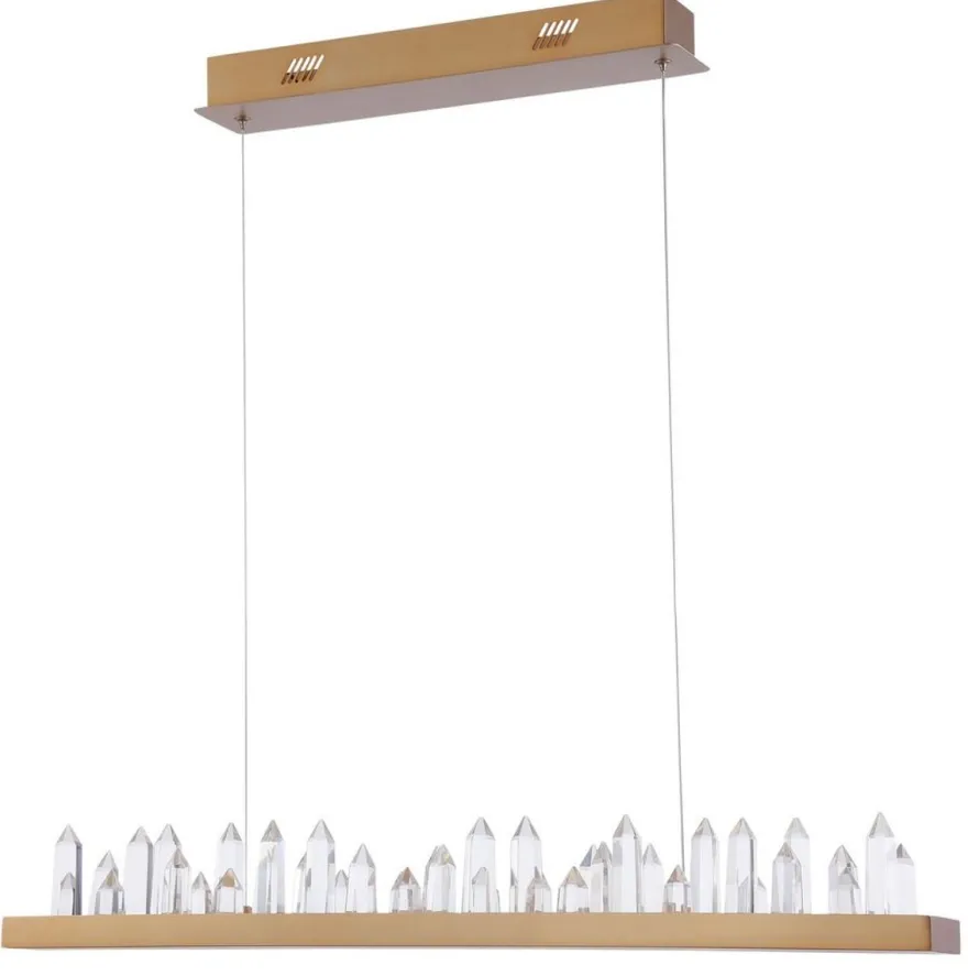 Casa Padrino LED Hängeleuchte in Messingfarben mit Kristallglaszacken, 80 x 9 x H. 10,4 cm