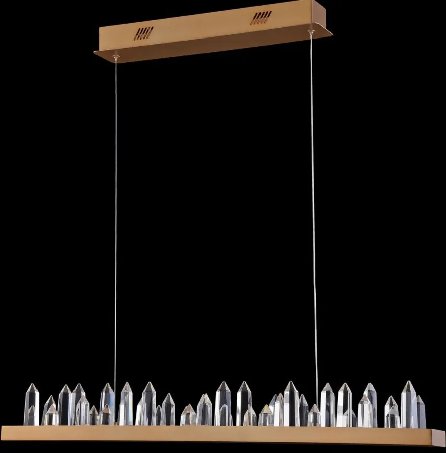 Casa Padrino LED Hängeleuchte in Messingfarben mit Kristallglaszacken, 80 x 9 x H. 10,4 cm