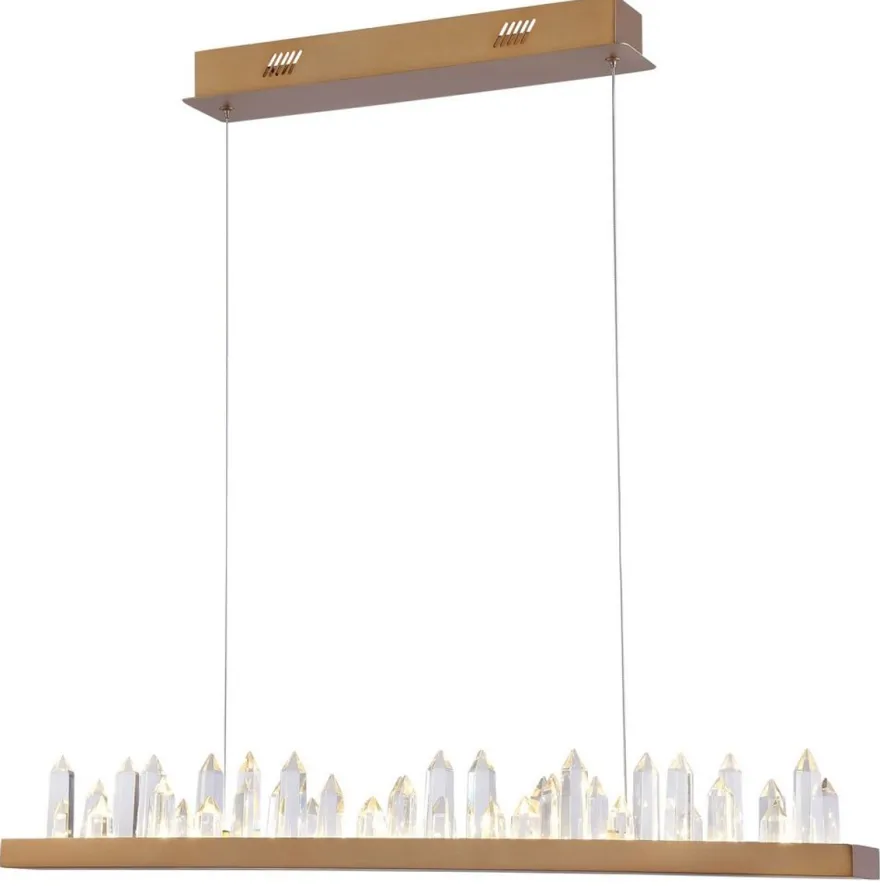 Casa Padrino LED Hängeleuchte in Messingfarben mit Kristallglaszacken, 80 x 9 x H. 10,4 cm