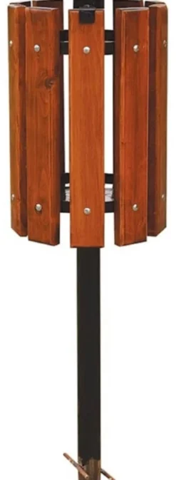 Casa Padrino Luxus Abfallbehälter Dunkelbraun / Schwarz Ø 38 x H. 155 cm - Massivholz Abfallbehälter mit Stahl Beinen - Garten Mülleimer - Terrassen Mülleimer - Gastronomie Abfallbehälter