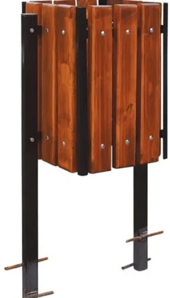 Casa Padrino Luxus Abfallbehälter Dunkelbraun / Schwarz 38 x 38 x H. 100 cm - Massivholz Abfallbehälter mit Stahl Beinen - Garten Mülleimer - Terrassen Mülleimer - Gastronomie Abfallbehälter