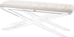 Casa Padrino Luxus Acryl Sitzbank mit Naturfarbenem Samtstoff 120 x 40 x H. 48,5 cm - Designermöbel